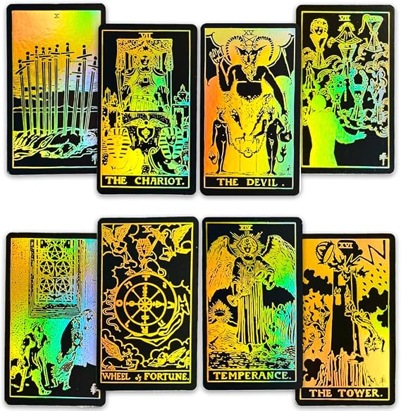 CRAFTERIAN Foil Tarot Cards, 78 Tarot Deck, Original Tarot Cards for Beginners and Experts with Guide Book and Gift Bag, Fortune Telling Game, Divination Tools for All Skill Levels, Black.