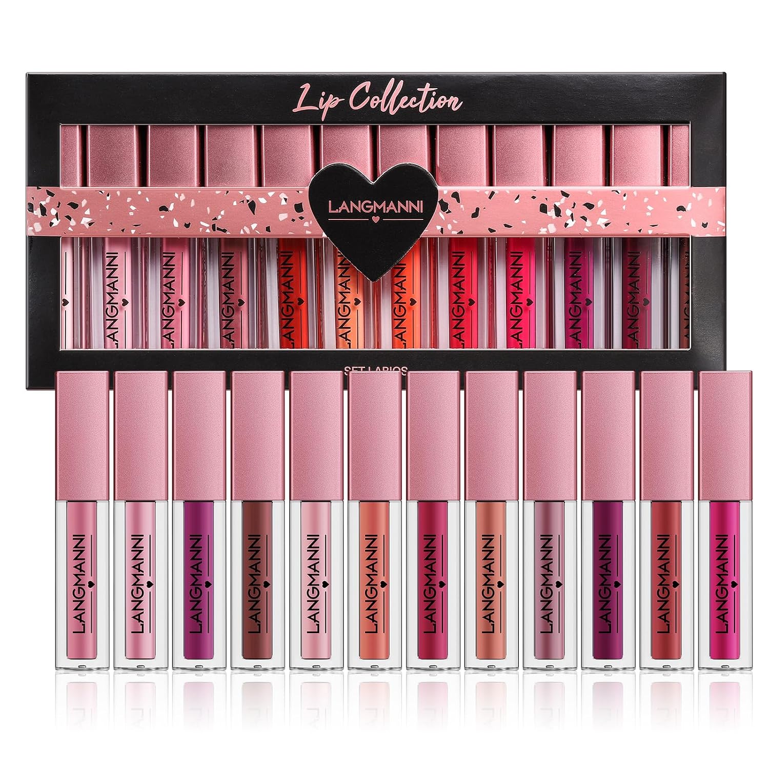 12 Pieces Lip Gloss Set Highly Pigmented Velvety Shimmering Lip Gloss Moisturising Long-Lasting Waterproof Non-Adhesive Makeup Set for Women (A)