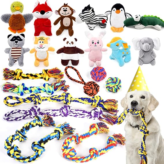 SHARLOVY Large Dog Chew Toys, Tough Dog Toys for Aggressive Chewers Large Breed, Dog Squeaky Toys for Small Dogs,Stuffed Animal Puppy Toys Set of 21
