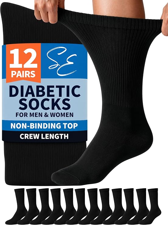 Special Essentials Diabetic Crew Socks Men & Women, 12 Pairs, Non-Binding
