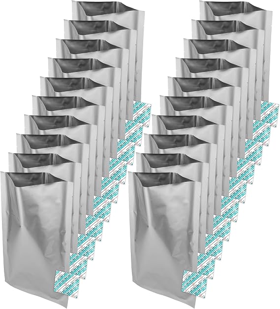 Dry-Packs 20-1 Gallon 10-Inch by 16-Inch Mylar Bags and 300cc Oxy-Sorb Oxygen Absorbers for Long Term Food Storage Preservation (MB10x16-300CC-20PK-ALT1), Silver (20+20S5)