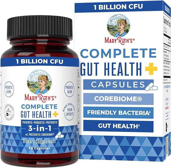 MARYRUTH'S Complete Gut Health+ Probiotic Capsules, with Post & Prebiotics
