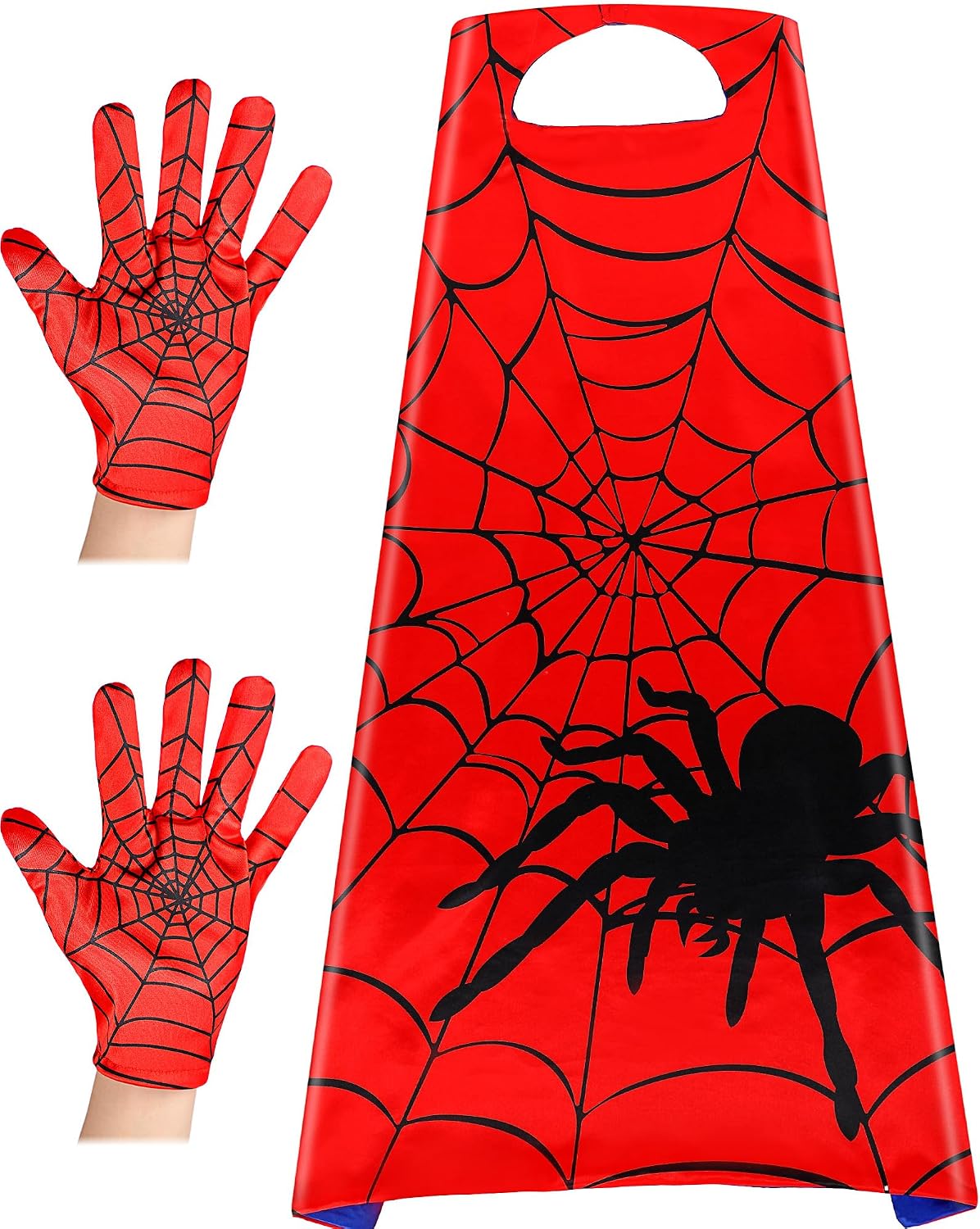 Croknit 1 Spider Cape, 1 Pair of Spider Web Gloves Costume for Halloween Christmas Birthday Costume Party School Performance