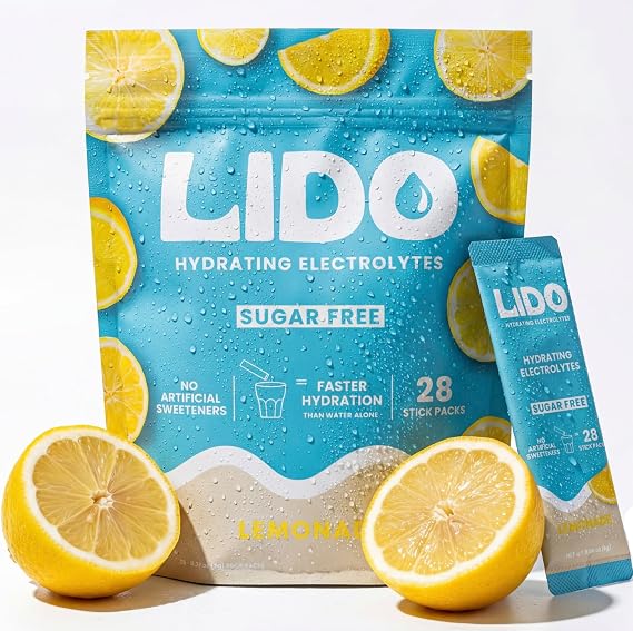LIDO Lemonade Electrolyte Powder Packets Zero Sugar Hydration Drink Mix Packets with Trace Minerals & Sea Salt Keto, Paleo & Fasting Friendly Sugar Free Lemonade Mix for Recovery, 28 Sticks