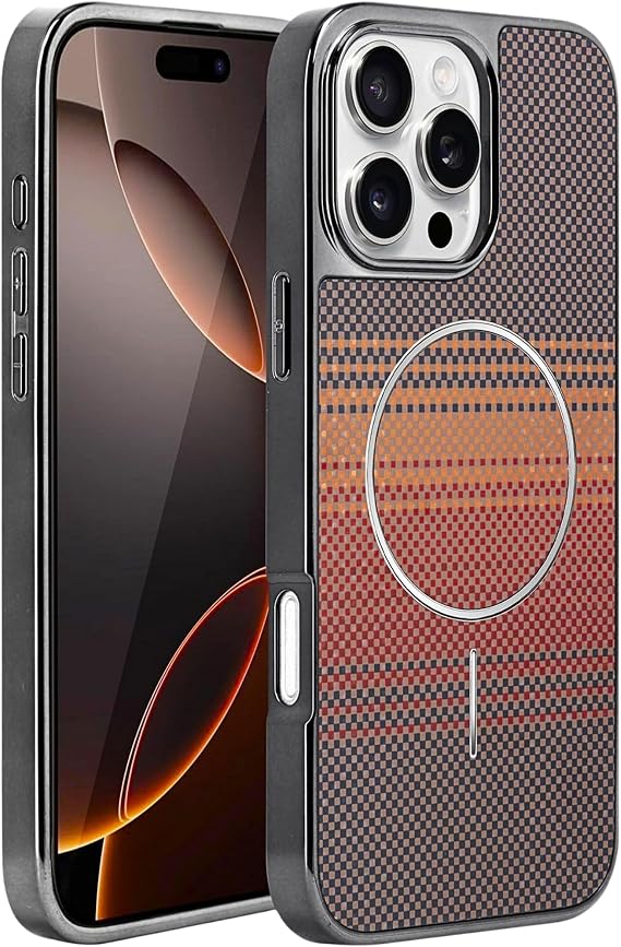 iPhone 14 Pro Max Uyumlu MagSafe Destekli Aramid Fiber Premium Telefon Kılıfı – Kadife İç Yüzey, Güçlü Manyetik Tutuş (Sunset, 14 Pro Max)