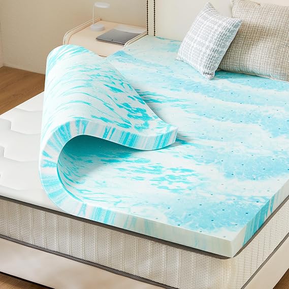 Sweetcrispy Memory Foam Mattress Topper, Queen Size, 3 Inch Thick | Cooling Gel Infused, Ventilated, Breathable Toppers Pad, RV, Camper, Sofa Bed Use, Blue