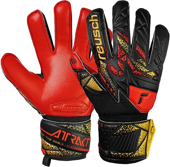 Reusch Attrakt Silver Junior Goalkeeper Gloves, Black/Gold/Red, Size 5