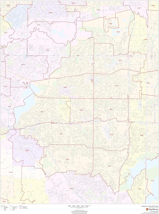 Arlington, Texas Zip Codes - 36" x 48" Laminated Wall Map