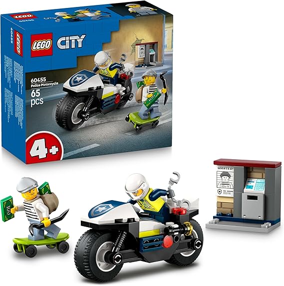 LEGO City Polis Motosikleti Takibi 60455 | 4 Yaş ve Üzeri Çocuklar için Polis Motosikleti ve Mini Açılabilir ATM İçeren Oyuncak Yapım Seti, Hediye Fikri (65 Parça)