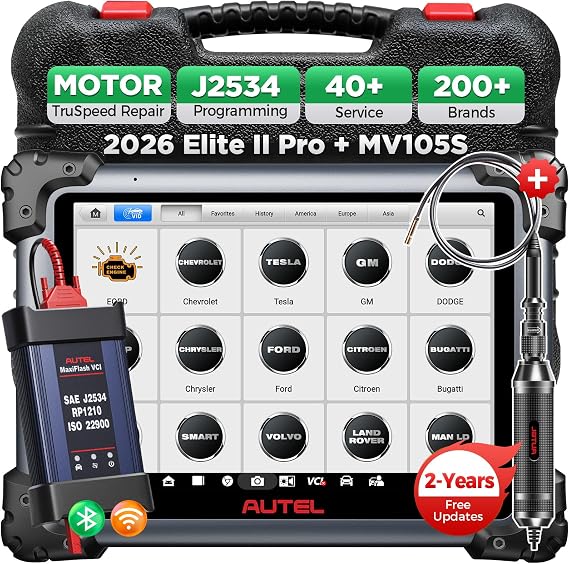 Autel Scanner MaxiSys Elite 2 PRO: 2026 2-Year Updates Elite II PRO w/ MV105S, J2534 Programming as Ultra MS909 MS919 Up of MS908S PRO II, Motor TruSpeed Repair, 40+ Resets, 3K Active Test, DOIP CANFD