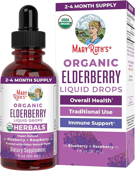 MARYRUTH'S Organic Elderberry Liquid Drops for Adults & Kids, Immunity, 1oz