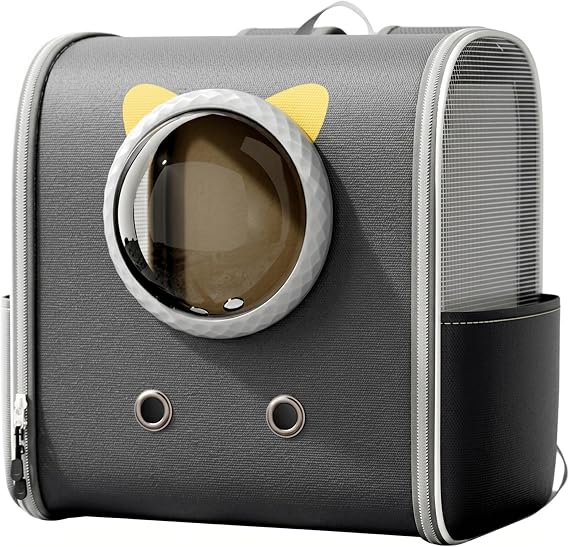 Cat Backpack Carrier, Breathable Cat Carrier Backpack, Pet for Kitty with Side Pocket, Black Small (up To 6kg)