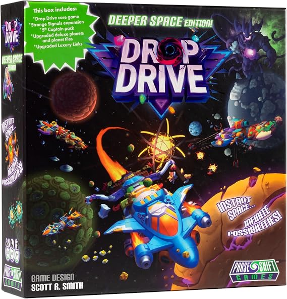 Phase Shift Games Drop Drive Deeper Space Edition Bundle, 2-5 Players | Phase Shift Games Drop Drive: Deeper Space Edition; deluxe sci-fi board game bundle; 2-5 players; ages 8+