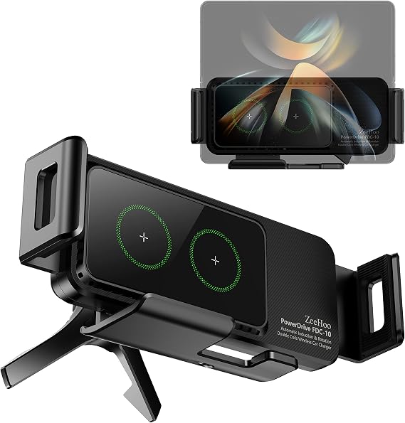 [Dual Coils] Wireless Car Charger, ZeeHoo 15W Fast Charging Auto-Clamping Car Mount, Qi Air Vent Phone Holder for Samsung Galaxy Z Fold/Flip 4 3 5G/S22/S21,iPhone 14 13 Pro Max, Google Pixel 6 Pro