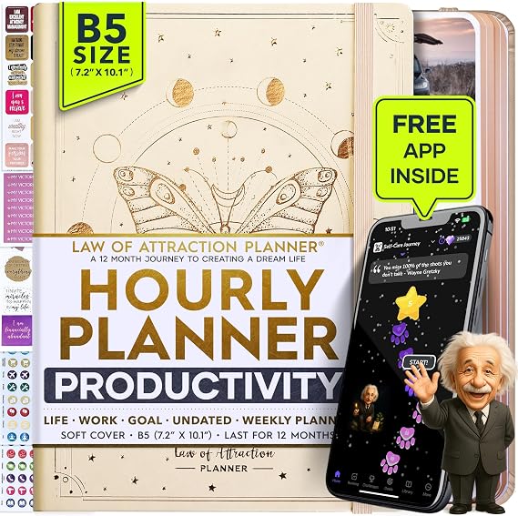 Life Planner Deluxe Undated Planner Weekly and Monthly Manifestiing Journal | Start Anytime Manifestation Journal with Hourly Scheduling, Goal Setting, Positivite Habit Tracker, Vision Board & Stickers