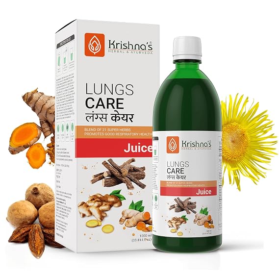 Krishna's Lungs Care Juice 1000 ml | With Natural Blend of Pushkarmool, Piper Longum, Mulethi & 19 more herbs | Lungs Cleaner for Detoxification and Supports Respiratory System