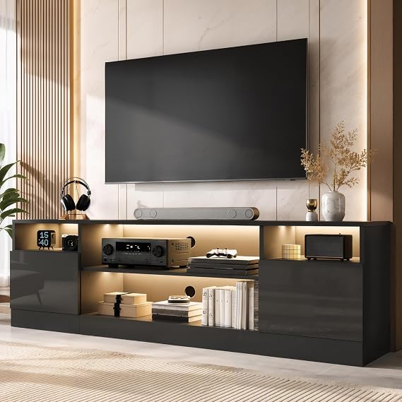AMERLIFE 70" High-Gloss TV Stand for TVs up to 80" with LED Lights