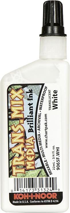 Koh-I-Noor Translucent Mix Media Pigment-Based Drawing Ink, 0.75 Oz. Bottle, White (9065F.WHI)