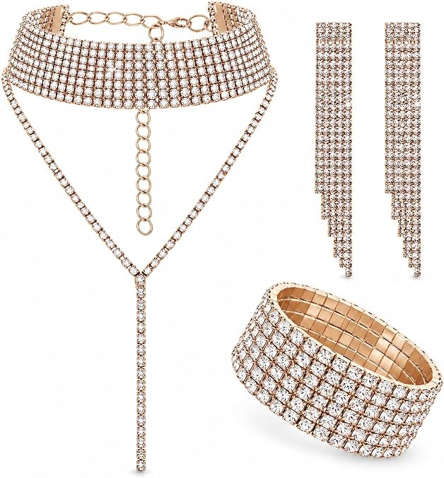 Hicarer 3 Pieces Rhinestone Jewelry Set Bridal Wedding Jewelry Set