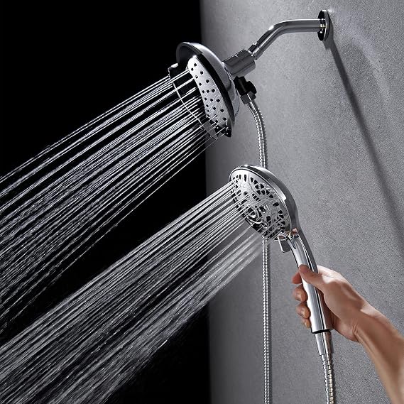 INAVAMZ 2 in 1 Shower Head with Handheld Combo High Pressure Silver 2.5 GPM | 7.2" Rain Showerhead and 10 Spray Hand Held Shower, Adjustable Shower Angle, 59-inch Rotatable Stainless Steel Hose