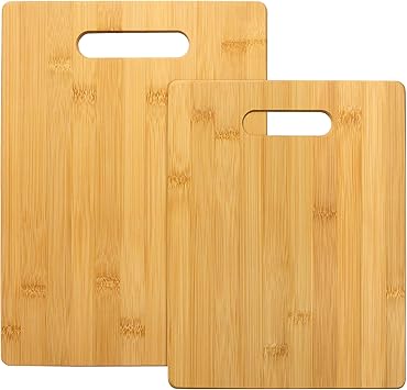 Totally Bamboo 2-Piece Bamboo Cutting Board Set, Wood Cutting Boards for Kitchen, Reversible Chopping Boards with Handles in Medium and Large Sizes