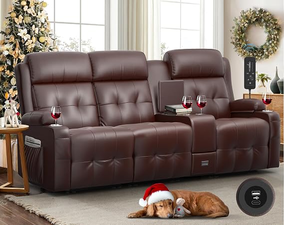Recliner Sofa, Massage Reclining Sofa 3 Seater Sets Heavy Weight Capacity, RV Loveseat Couch Clearance with Console, USB, Type C Port, Storage, Cup Holders, Wall Hugger Chair for Living Room