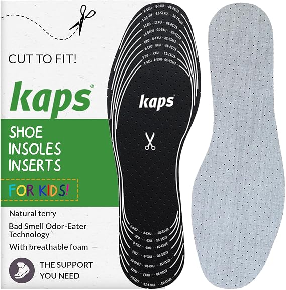 Best Shoe Insoles Inserts for Children | Bad Smell Odor-Eater Technology with Breathable Foam |Cut to Fit | Kaps Odour Stop Kids Made in Europe Multicolor