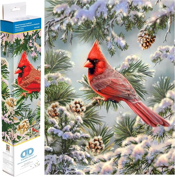 DIAMOND DOTZ Good Fortune Cardinal Diamond Painting for Adults with Gems | Full Coverage Design, Sparkling Faceted Finish, Complete Starter Set, Vibrant Wall Decor, Ready to Frame, Great Handmade Gift