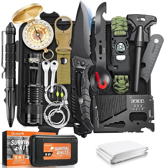19 in 1 Survival Kit Stocking Stuffers for Men, Survival Gear and Supplies