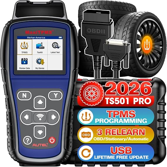 Autel MaxiTPMS TS501 PRO TPMS Relearn Tool: 2026 Up of TS501 TS408S, Same as TS508 TS508WF, Activate Relearn 99% Brand Sensors, Program MX-Sensors 315/433MHz, TPMS Reset/Diagnosis Read/Clear TPMS DTCs