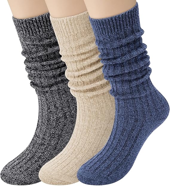 Loritta Wool Socks for Women, Warm Knee High Long Slouchy Boot Socks | Soft Touch, Elastic Rib Cuff, NonBinding Leg Warmer, Loose Scrunch Sock, Stocking Stuffers, Cold Winter Christams Gifts