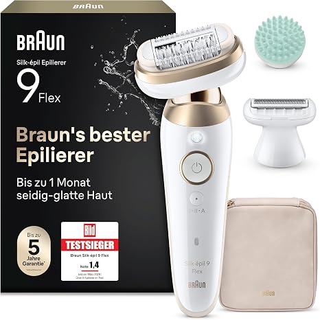 Braun Silk-épil 9 Flex Women's Epilator Flexible 360° Head Wet & Dry Long-Lasting Hair Removal Ladyshaver Waterproof - Includes Shaving Attachment Trimmer Attachment Massage Attachment - 9-071