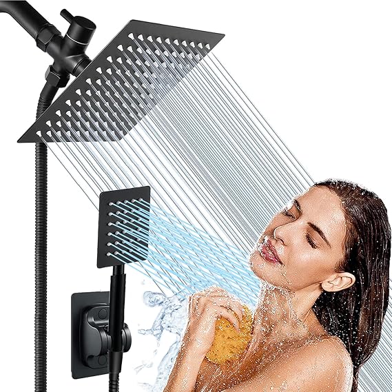 8'' Chrome & 6'' Black Shower Head Combo