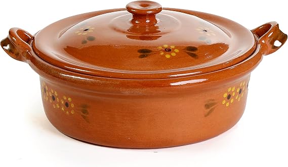 Mexican Clay Flat Cazuela Pot, Small, 3 Quarts