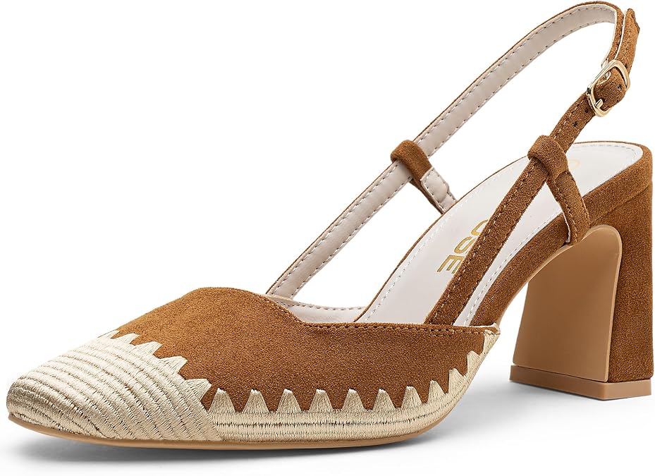Vepose Women's Slingback Pumps Closed Toe Chunky Block Heels