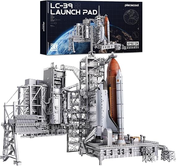 Piececool 3D Puzzles LC-39 Launch Pad Metal Model Kit for Adults Space Shuttle Metal Puzzles Collectible Interactive DIY Building Model, Engineering Gifts for Men Teens 16+, Desk Decor