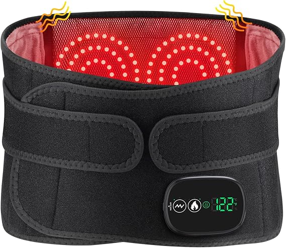 Electric Heating Massage Pad for Back, XL Heated Waist Belt Wrap with 3 Fast Heating and Vibration Massage Modes, FSA Eligible, 5000mAh Battery Operated Heat Pad for Back, Waist, Lumbar, Abdomen