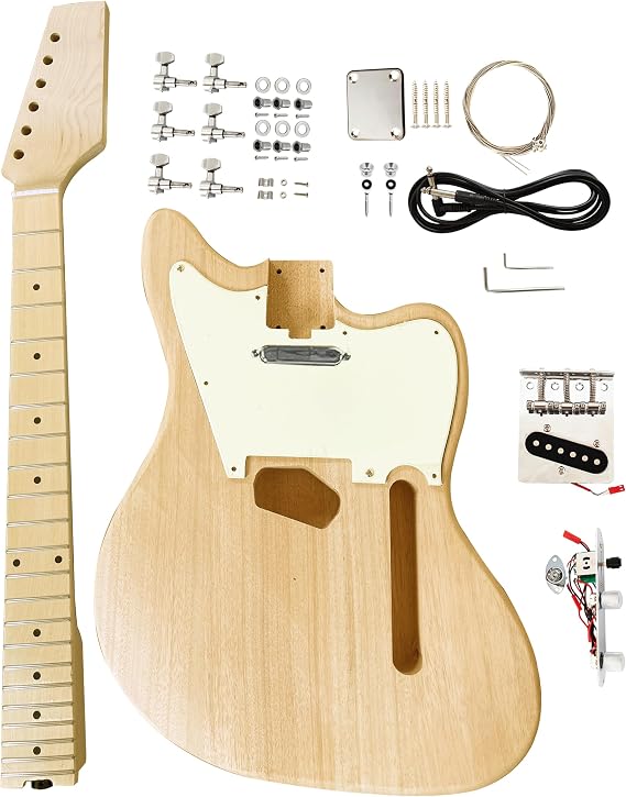 Electric Guitar Kit Beginner Kit Mahogany Body and Maple Neck,Maple Fretboard,Uncut DIY Guitar Kit,Build Your Own,Electric Guitars for Adults Unfinished