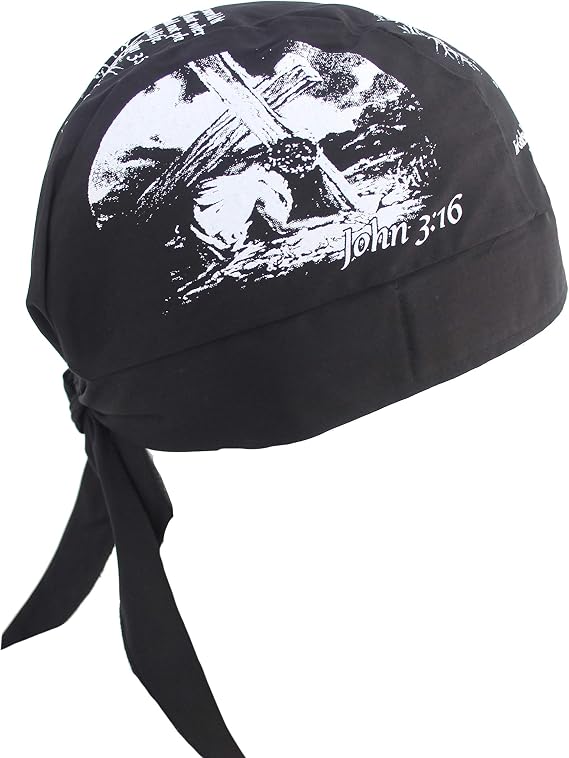 Black John 3:16 Christian Jesus Skull Cap Hat Bandana with Tie