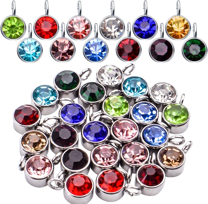 Aylifu Birthstone Charms Crystal Pendant Charms 12 Months Birth Charms for Necklace Bracelet Earring