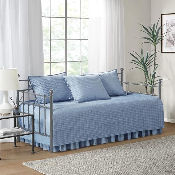 Comfort Spaces Kienna Daybed Cover Set 5 Piece with Bedskirt, 75 x 39 Blue