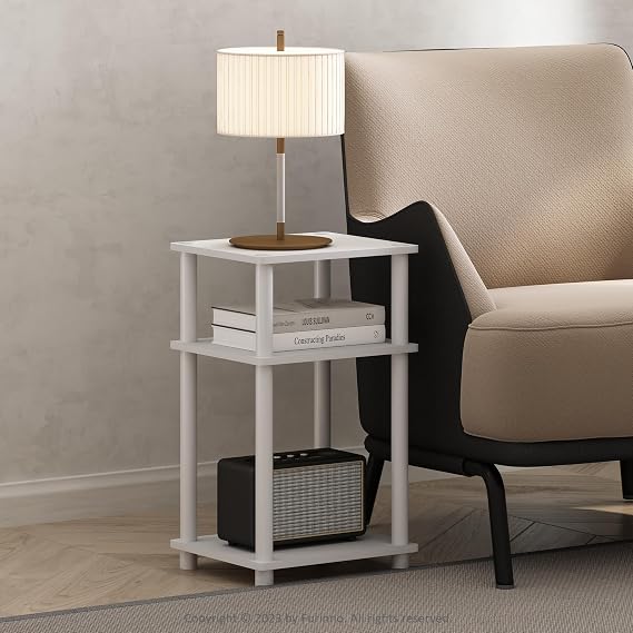 Furinno JUST Toolless 3-Tier Side Table, Open Shelf End Table, White | Soft-Corner, Night Stand, Bedside Table, for Living Room, Bedroom, Bathroom