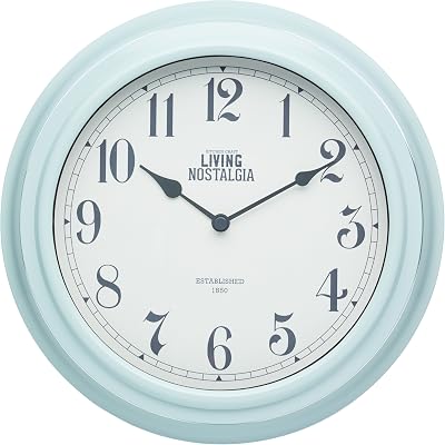 Living Nostalgia KitchenCraft Analogue Wall Clock, Vintage Blue, 25.5 cm 10 inch
