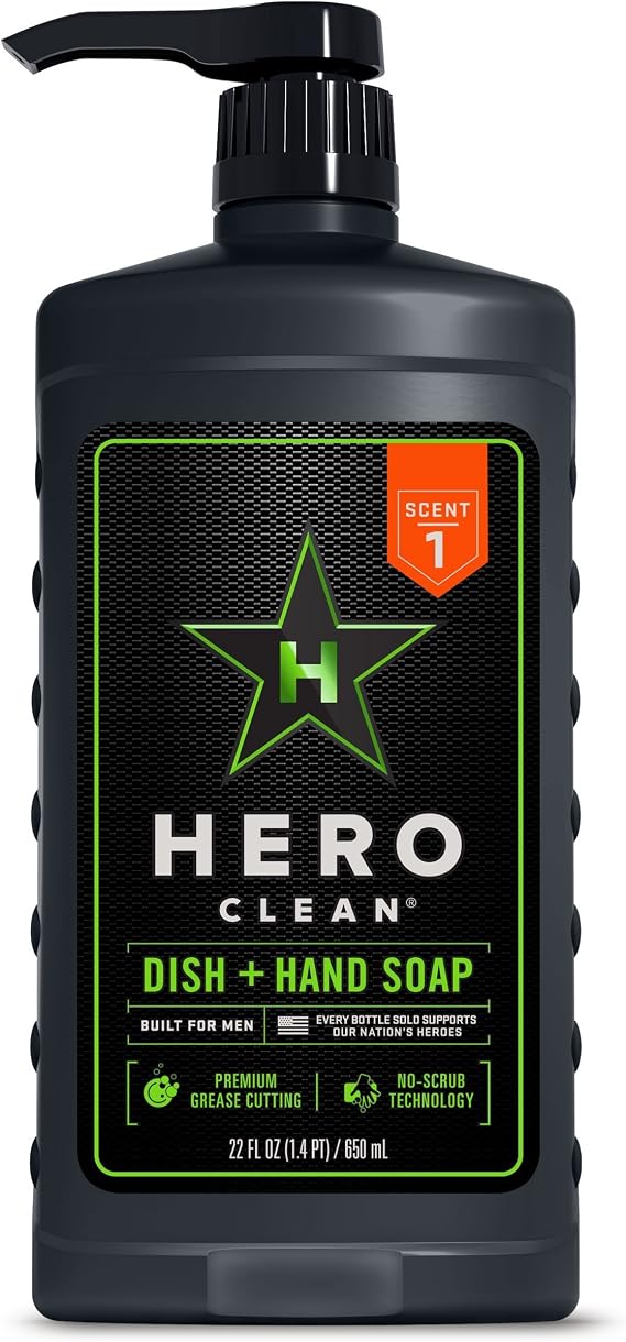 Hero Clean 2 in 1 Liquid Hand Soap & Dish Soap, Maximum Power for Tough Cleaning Projects, One Bottle Does it All, World Class Grease Cutter Scrub Free Technology (Juniper Scent)