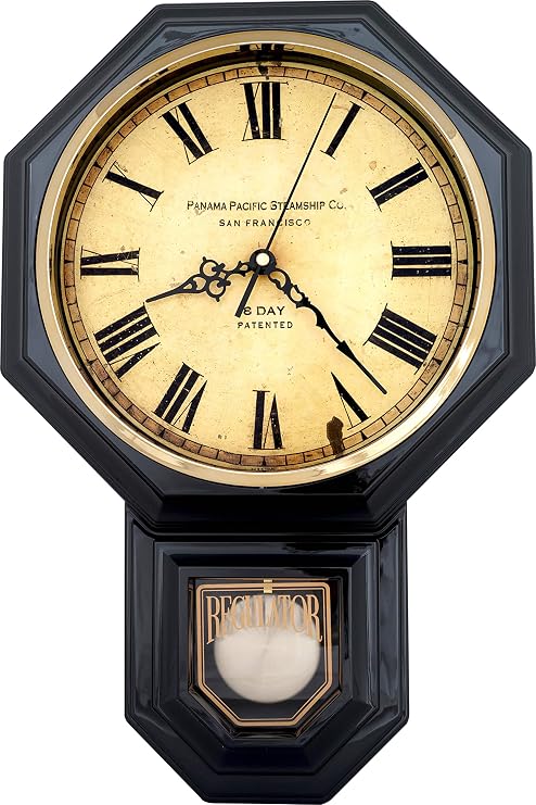 JUSTIME Traditional Schoolhouse Classic Vintage Roman Regulator Wall Clock, Chiming Wall Clocks with Pendulum & Westminster Chime Hourly, Schoolhouse Wall Decor Battery Operated (Gun Metal)