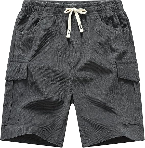 Boy's Corduroy Hiking Cargo Shorts Lightweight Workout Shorts with Multi Pockets