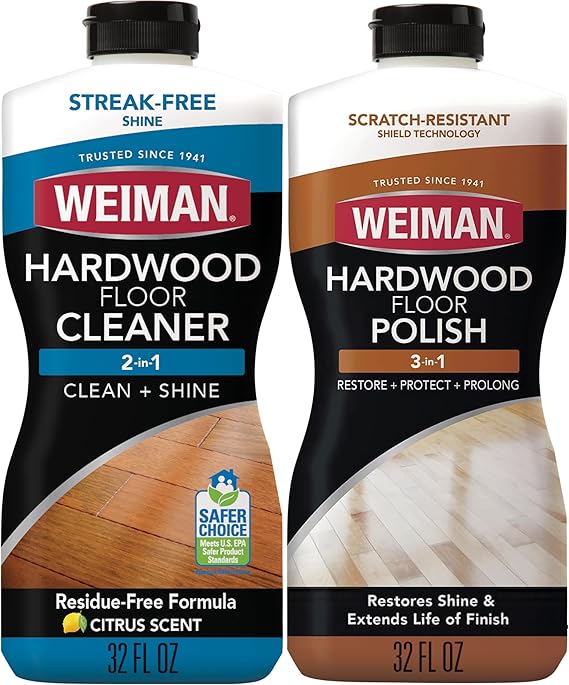 Weiman Hardwood Floor Cleaner and Polish Restorer Combo - 2 Pack - High-Traffic Hardwood Floor, Natural Shine, Removes Scratches, Leaves Protective Layer