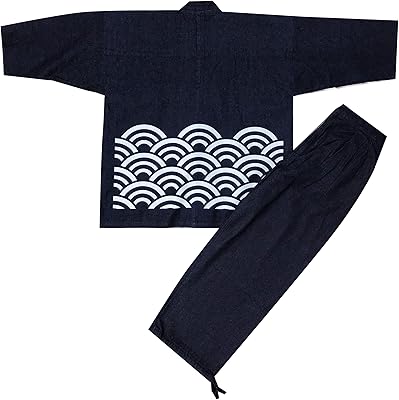 Edoten] Japan 100% Cotton Denim Samue Japanese pattern Printed