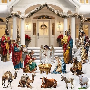Cinnvoice Set of 14 Christmas Outdoor Nativity Scene Nativity Lawn Sign Manger Scene Outdoor Holy Family Yard Decoration for Lawn Front Yard Xmas Outside Display Weatherproof