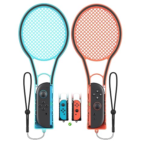 FYOUNG Tennis Racket for Nintendo Switch 2 for Joy Cons, Hand Grips Compatible with Switch 2/OLED/Switch 1 Handle Grip Holder for Mario Tennis Aces Sports Game Accessories with Hand Staps-2 Packs